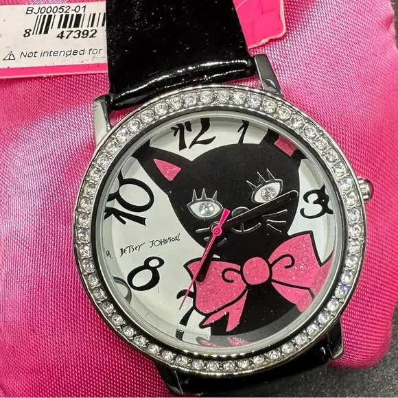 Betsey Johnson | Jewelry | Black Cat Watch Pink Bow Vintage  display picture 3